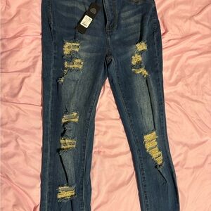 Fashion Nova Ripped Blue Skinny Jeans